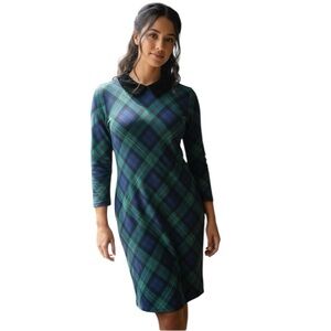 Talbots Black Watch Dress Women’s SP – Tartan Plaid A-Line Shift Velvet Collar